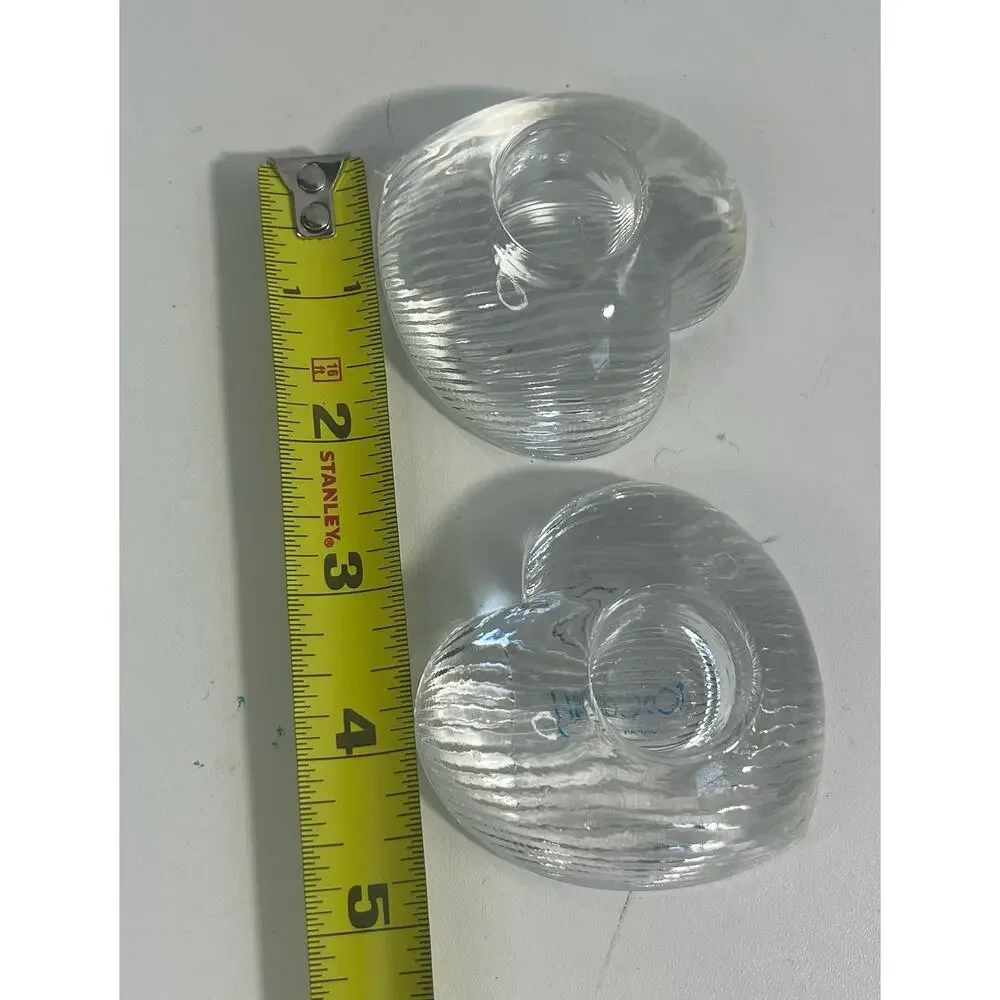 Vintage Toscany Candle Holders Taper Heart Shape Clear Glass Japan